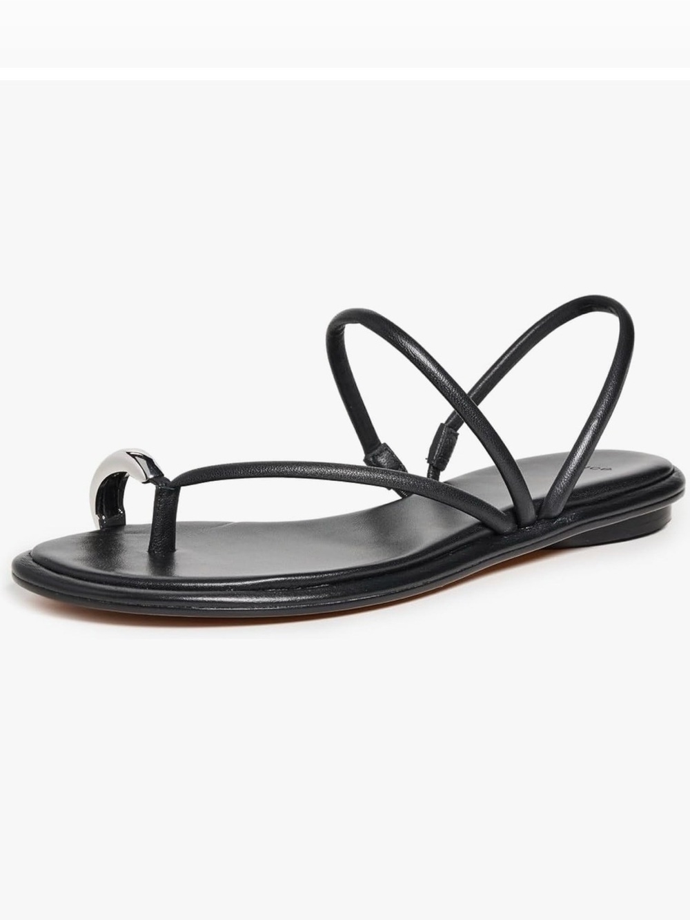 Vince Lucila Black Strappy Silver Metal Toe-Ring Leather Sandal, size 39